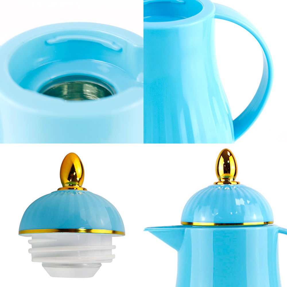 WUJO制造0.5L 1L蓝色玻璃refill真空绝缘塑料热水瓶